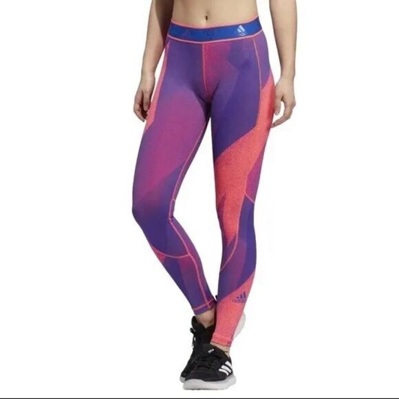 Adidas Alphaskin Graphic Mid Rise Training Tights SignalPink/TeamRoy size small - Picture 2 of 14